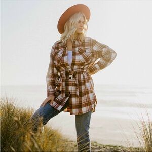 BB Dakota by Steve Madden Plaid Belted Jacket - Brown and Cream